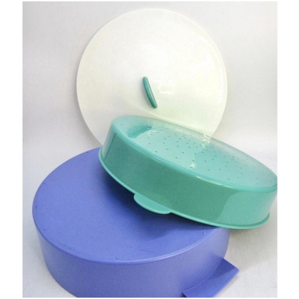 Tupperware 3 Tier Microwave Steamer Colander Set White Teal White 3-Piece Bowl - Picture 4 of 4